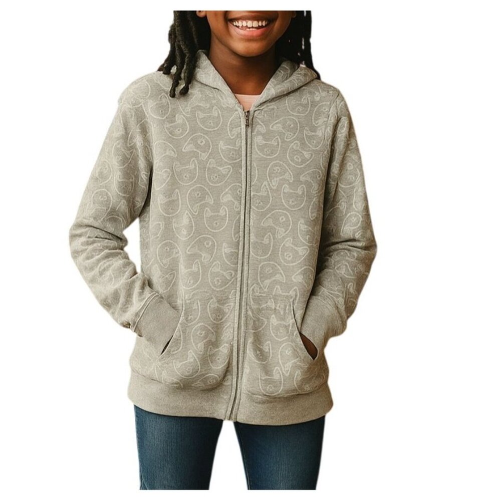 Circo Size X-Large (14/16) Sweatshirt Hooded Full-Zip Cat Print Gray Cozy Comfy